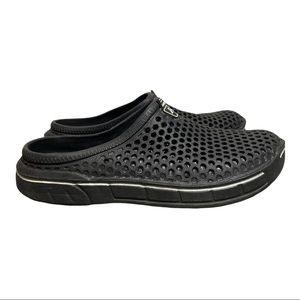 Amoji black slide on hole shoes size 10 men's